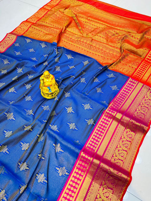 VastraLakshmi Lovely Royal Blue Kanjivaram Silk With Demure Blouse Piece