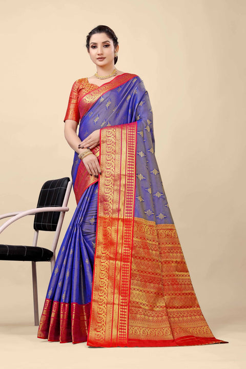 VastraLakshmi Lovely Royal Blue Kanjivaram Silk With Demure Blouse Piece