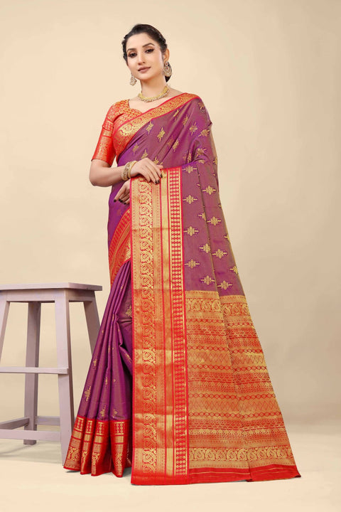 VastraLakshmi Sensational Wine Kanjivaram Silk With Demure Blouse Piece