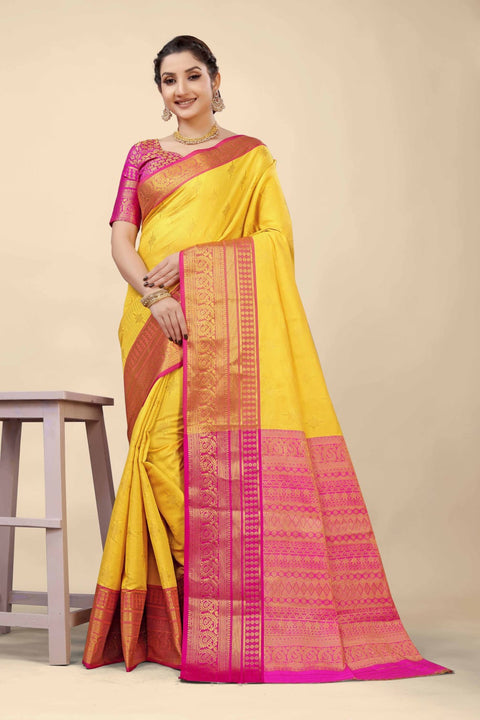 VastraLakshmi Gratifying Yellow Kanjivaram Silk With Demure Blouse Piece