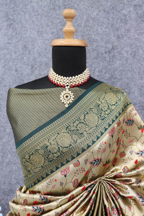 VastraLakshmi Pretty Beige Kanjivaram Silk Saree With Glorious Blouse Piece