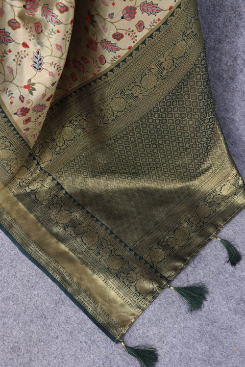 VastraLakshmi Pretty Beige Kanjivaram Silk Saree With Glorious Blouse Piece