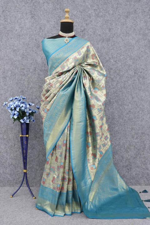 VastraLakshmi Snappy Beige Kanjivaram Silk Saree With Allure Blouse Piece