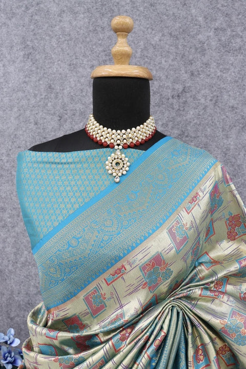 VastraLakshmi Snappy Beige Kanjivaram Silk Saree With Allure Blouse Piece