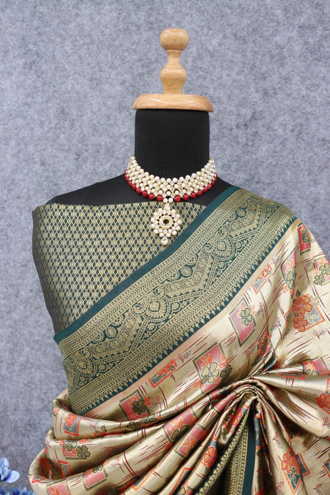 VastraLakshmi Alluring Beige Kanjivaram Silk Saree With Dulcet Blouse Piece