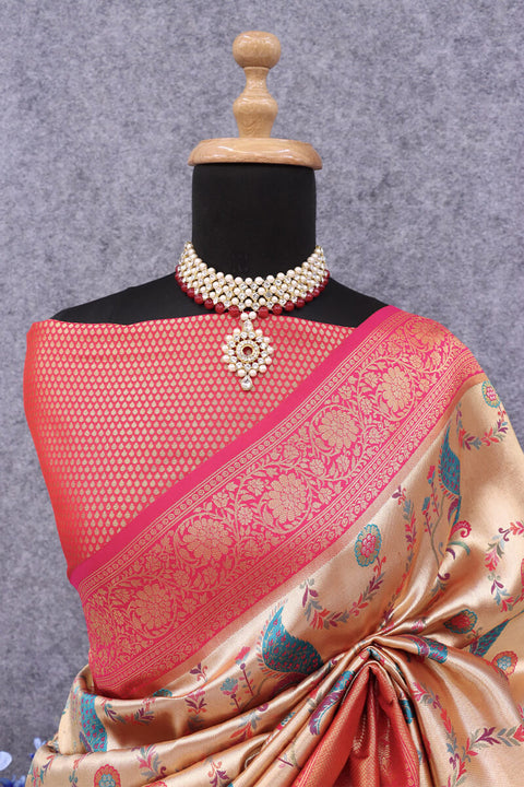 VastraLakshmi Preferable Beige Digital Printed Soft Silk Saree With Fairytale Blouse Piece