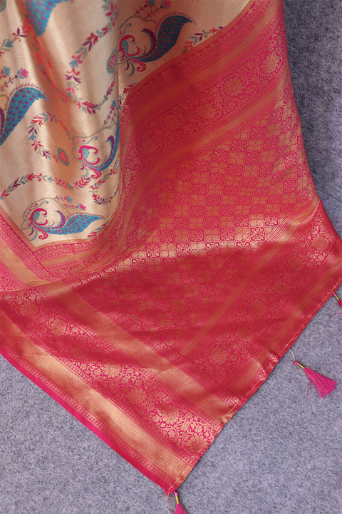 VastraLakshmi Preferable Beige Digital Printed Soft Silk Saree With Fairytale Blouse Piece