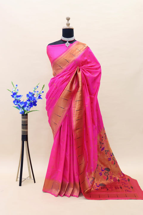 VastraLakshmi Fancifull Dark Pink Paithani Silk Saree With Opulent Blouse Piece