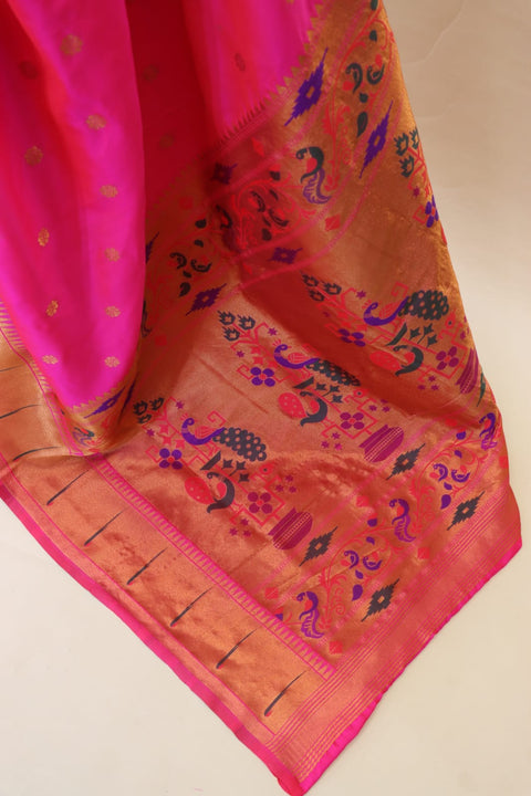 VastraLakshmi Fancifull Dark Pink Paithani Silk Saree With Opulent Blouse Piece