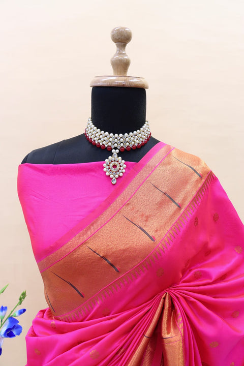 VastraLakshmi Fancifull Dark Pink Paithani Silk Saree With Opulent Blouse Piece