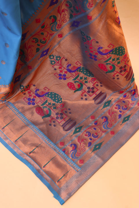 VastraLakshmi Girlish Firozi Paithani Silk Saree With Charming Blouse Piece