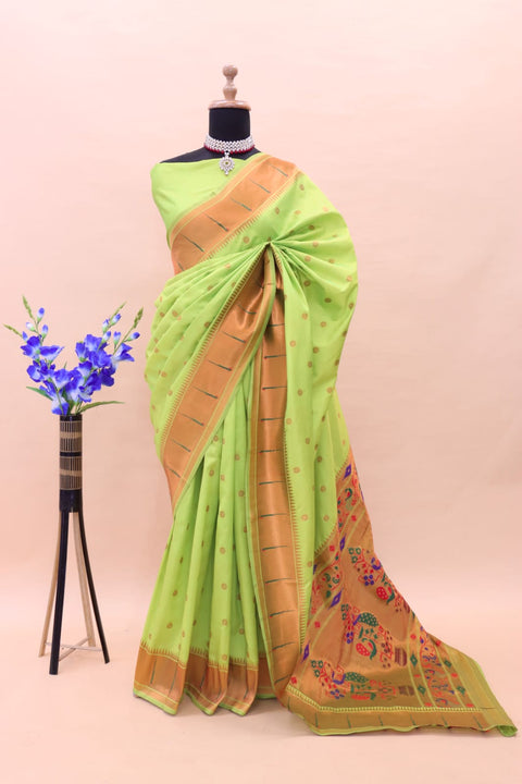 VastraLakshmi Skinny Parrot Paithani Silk Saree With Lovely Blouse Piece