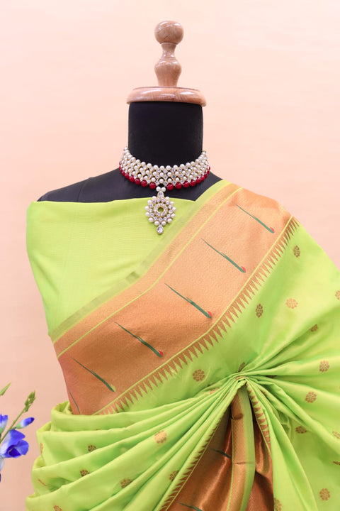 VastraLakshmi Skinny Parrot Paithani Silk Saree With Lovely Blouse Piece