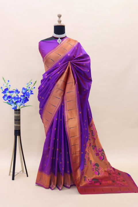 VastraLakshmi Flattering Purple Paithani Silk Saree With Outstanding Blouse Piece