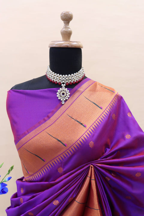 VastraLakshmi Flattering Purple Paithani Silk Saree With Outstanding Blouse Piece