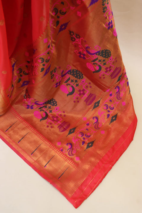 VastraLakshmi Assemblage Red Paithani Silk Saree With Forbearance Blouse Piece