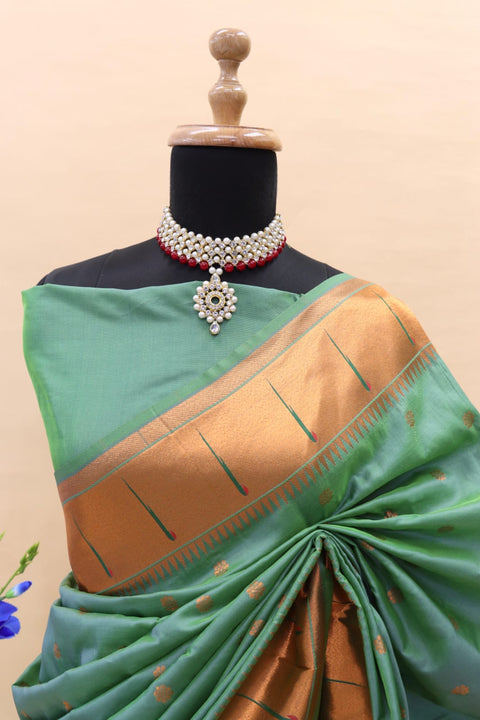 VastraLakshmi Petrichor Sea Green Paithani Silk Saree With Engaging Blouse Piece