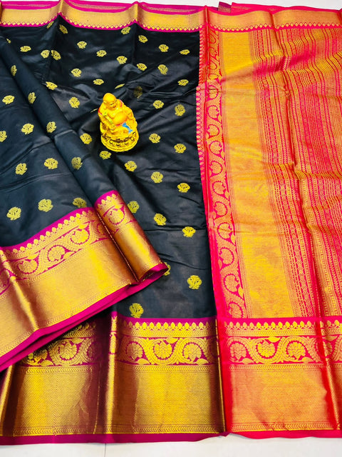 VastraLakshmi Eloquence Black Kanjivaram Silk With Glittering Blouse Piece