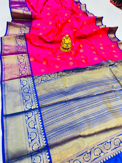 VastraLakshmi Nemesis Dark Pink Kanjivaram Silk With Glittering Blouse Piece