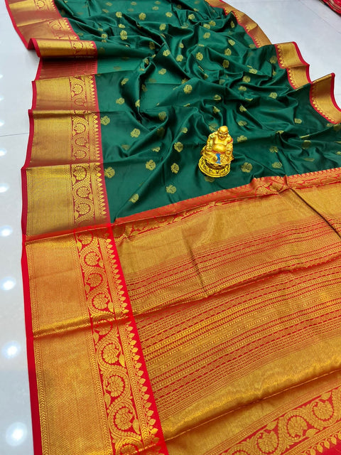 VastraLakshmi Ratatouille Green Kanjivaram Silk With Glittering Blouse Piece