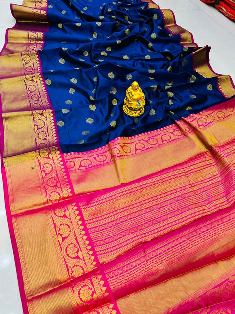 VastraLakshmi Engaging Navy Blue Kanjivaram Silk With Glittering Blouse Piece