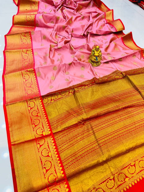 VastraLakshmi Fragrant Pink Kanjivaram Silk With Glittering Blouse Piece