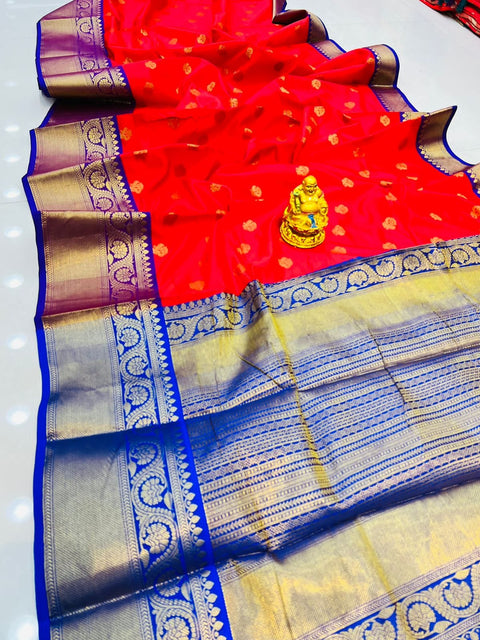 VastraLakshmi Prodigal Red Kanjivaram Silk With Glittering Blouse Piece