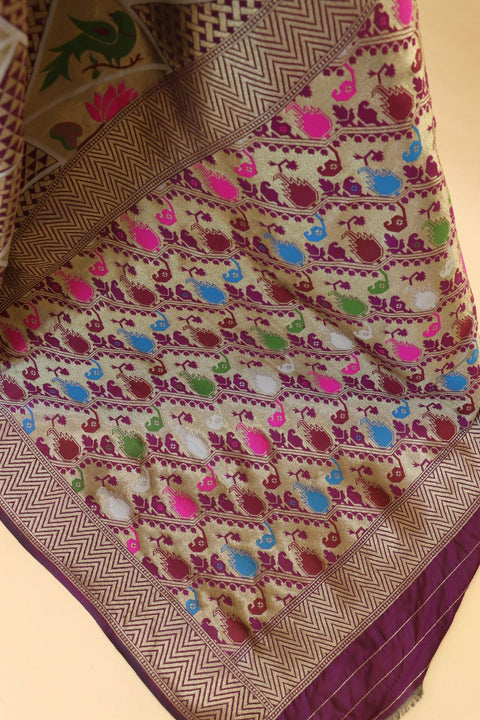 VastraLakshmi Fragrant Purple Paithani Silk Saree With Improbable Blouse Piece