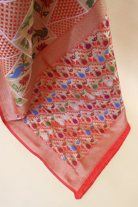 VastraLakshmi Splendiferous Red Paithani Silk Saree With Snappy Blouse Piece