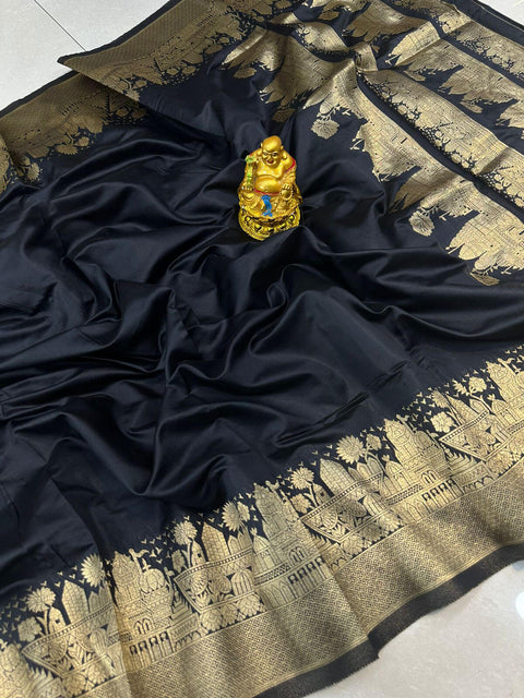 VastraLakshmi Opulent Black Soft Banarasi Silk Saree With Cynosure Blouse Piece