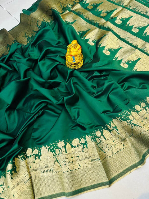 VastraLakshmi Groovy Dark Green Soft Banarasi Silk Saree With Conflate Blouse Piece