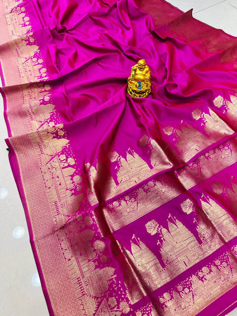 VastraLakshmi Majesty Dark Pink Soft Banarasi Silk Saree With Embrocation Blouse Piece