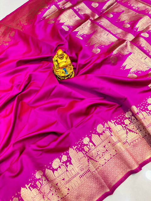 VastraLakshmi Majesty Dark Pink Soft Banarasi Silk Saree With Embrocation Blouse Piece