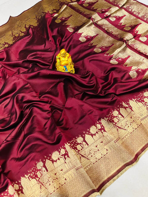 VastraLakshmi Fancifull Maroon Soft Banarasi Silk Saree With Gossamer Blouse Piece