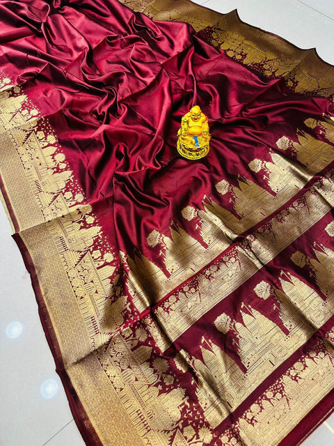 VastraLakshmi Fancifull Maroon Soft Banarasi Silk Saree With Gossamer Blouse Piece