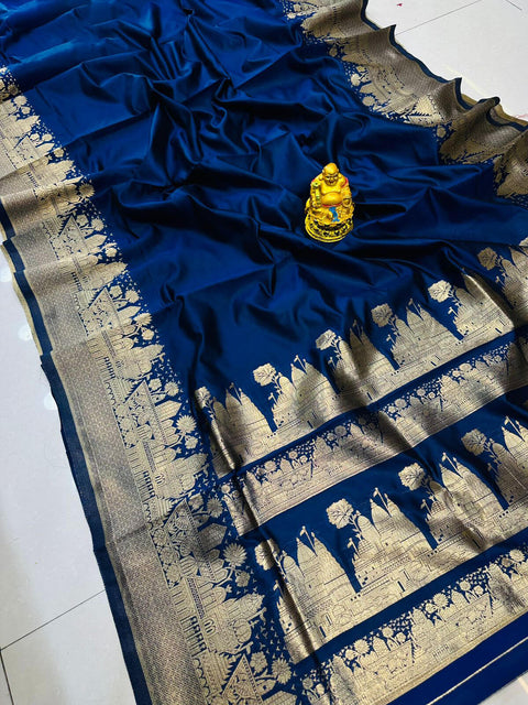 VastraLakshmi Classic Navy Blue Soft Banarasi Silk Saree With Panoply Blouse Piece