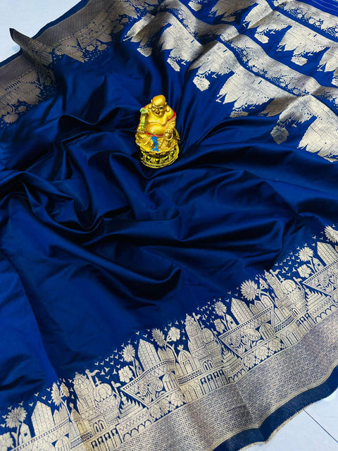 VastraLakshmi Classic Navy Blue Soft Banarasi Silk Saree With Panoply Blouse Piece