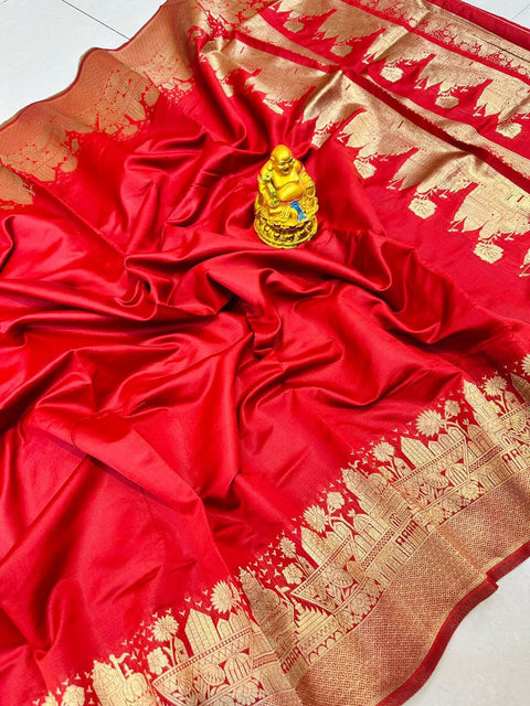 VastraLakshmi Beauteous Red Soft Banarasi Silk Saree With Vestigial Blouse Piece