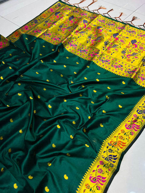 VastraLakshmi Demesne Dark Green Paithani Silk Saree With Evanescent Blouse Piece