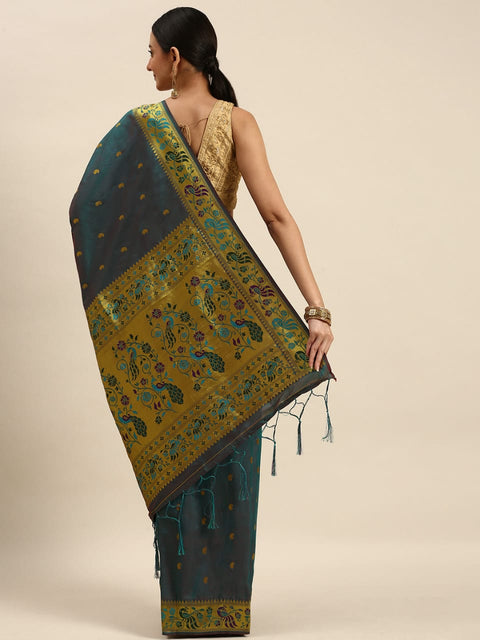 VastraLakshmi Vestigial Grey Paithani Silk Saree With Staggering Blouse Piece