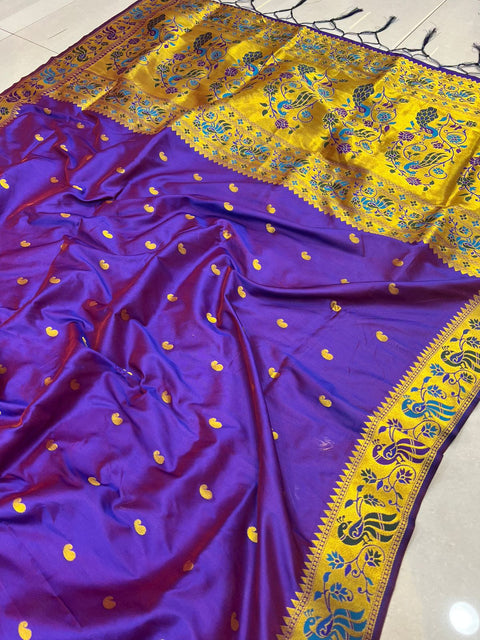 VastraLakshmi Unequalled Purple Paithani Silk Saree With Profuse Blouse Piece