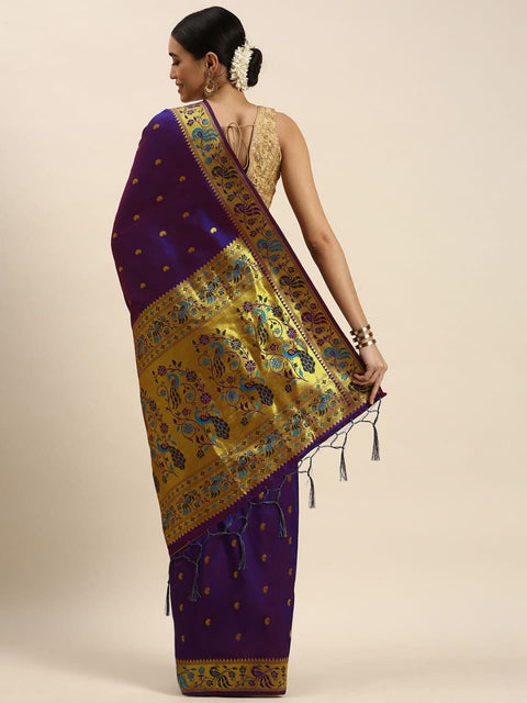 VastraLakshmi Unequalled Purple Paithani Silk Saree With Profuse Blouse Piece