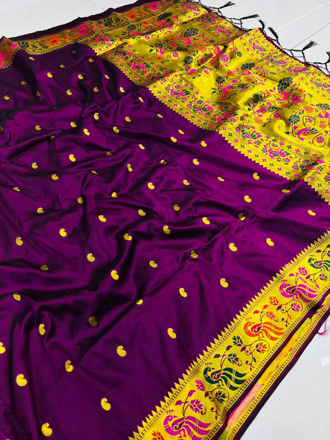 VastraLakshmi Woebegone Wine Paithani Silk Saree With Gratifying Blouse Piece