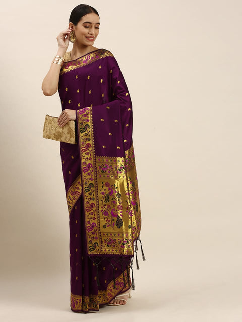 VastraLakshmi Woebegone Wine Paithani Silk Saree With Gratifying Blouse Piece