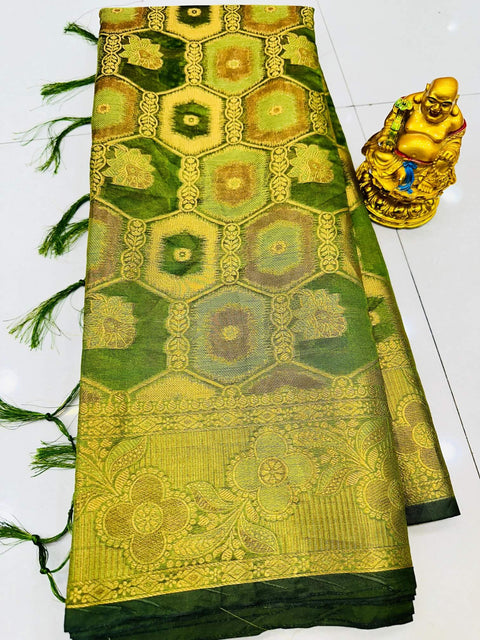 VastraLakshmi Extraordinary Green Organza Silk Saree With Marvellous Blouse Piece