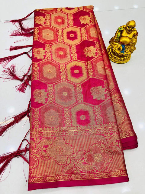 VastraLakshmi Ravishing Pink Organza Silk Saree With Flameboyant Blouse Piece