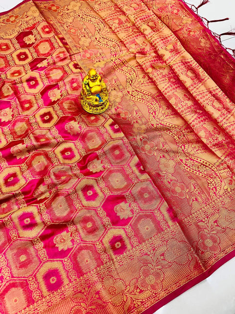 VastraLakshmi Ravishing Pink Organza Silk Saree With Flameboyant Blouse Piece