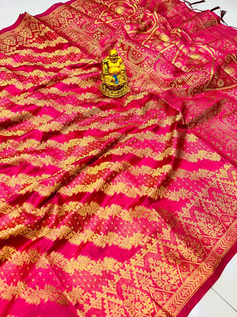 VastraLakshmi Captivating Dark Pink Organza Silk Saree With Smart Blouse Piece