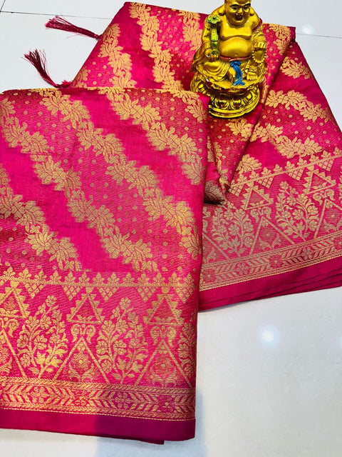 VastraLakshmi Captivating Dark Pink Organza Silk Saree With Smart Blouse Piece