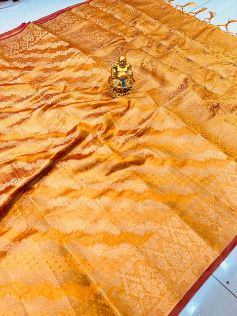 VastraLakshmi Gorgeous Mustard Organza Silk Saree With Energetic Blouse Piece